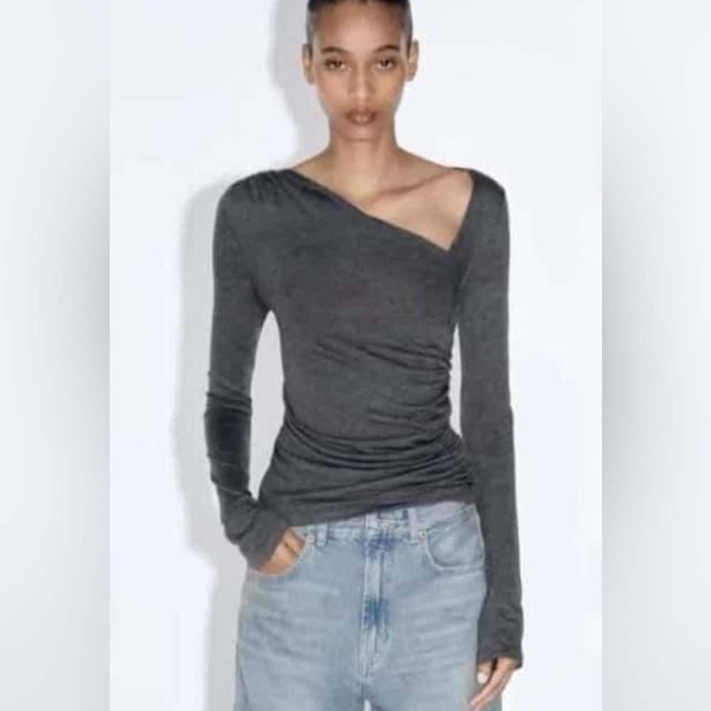 Zara Side Ruched Top Grey